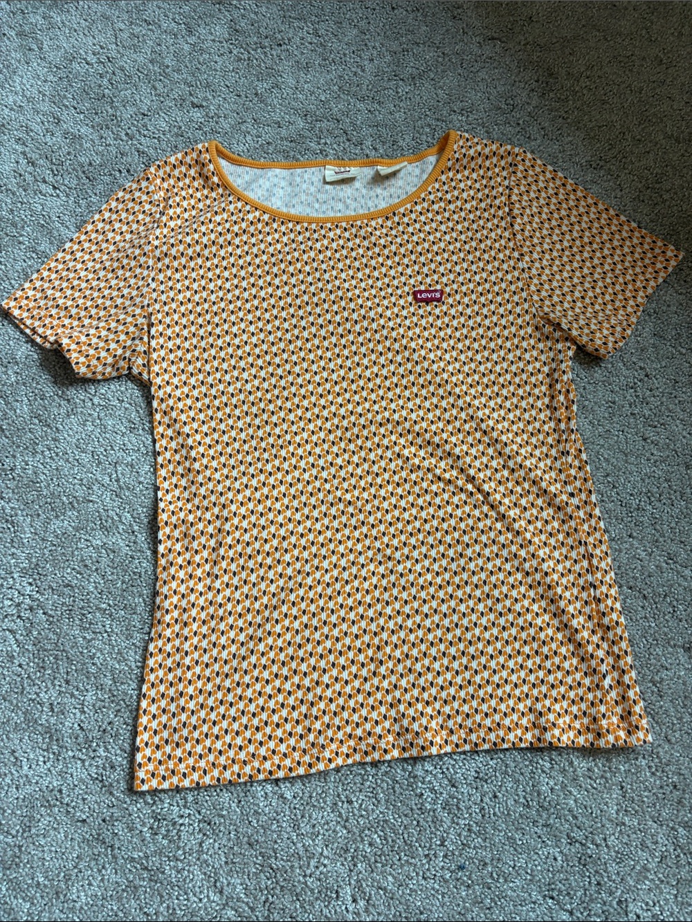 Levi's Women's Orange and White Geometric Short Sleeve Tee